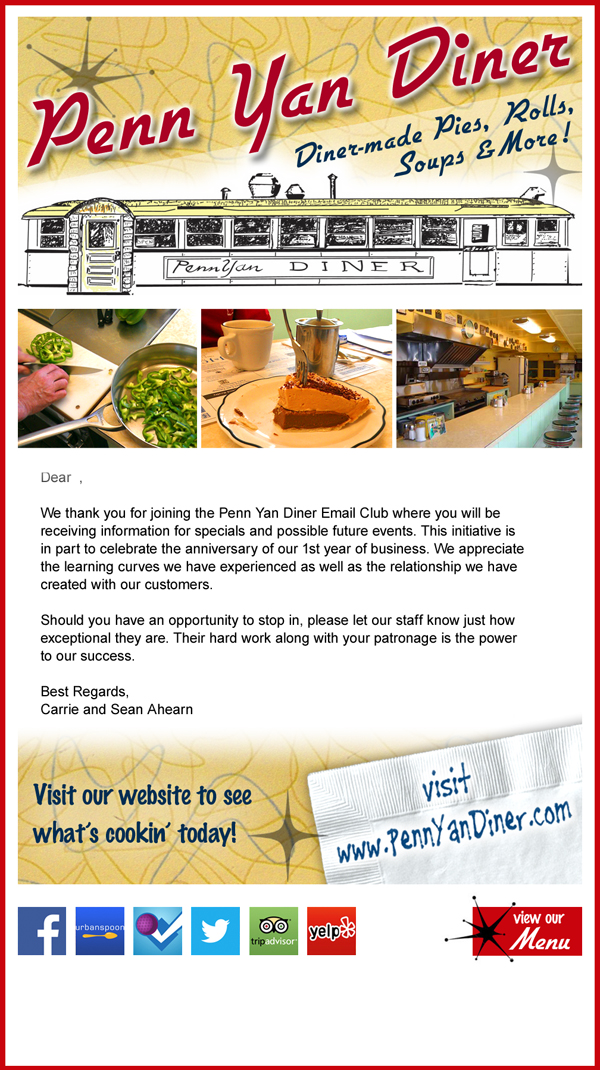 Penn Yan Diner email template